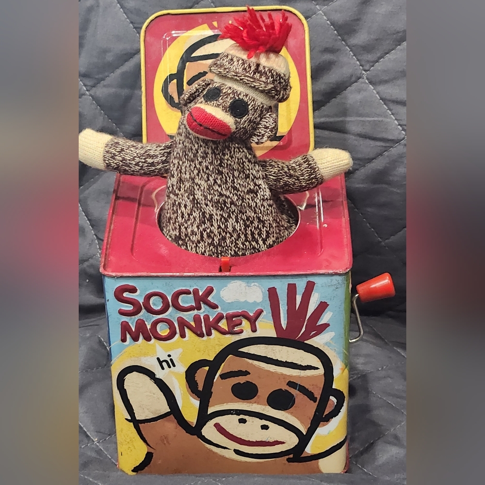 Sock monkey jack in the box toy 2010